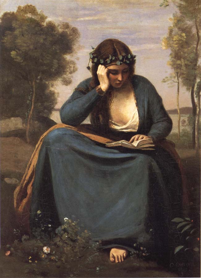 Corot Camille Reader crowned of flowers or The Muse of virgil